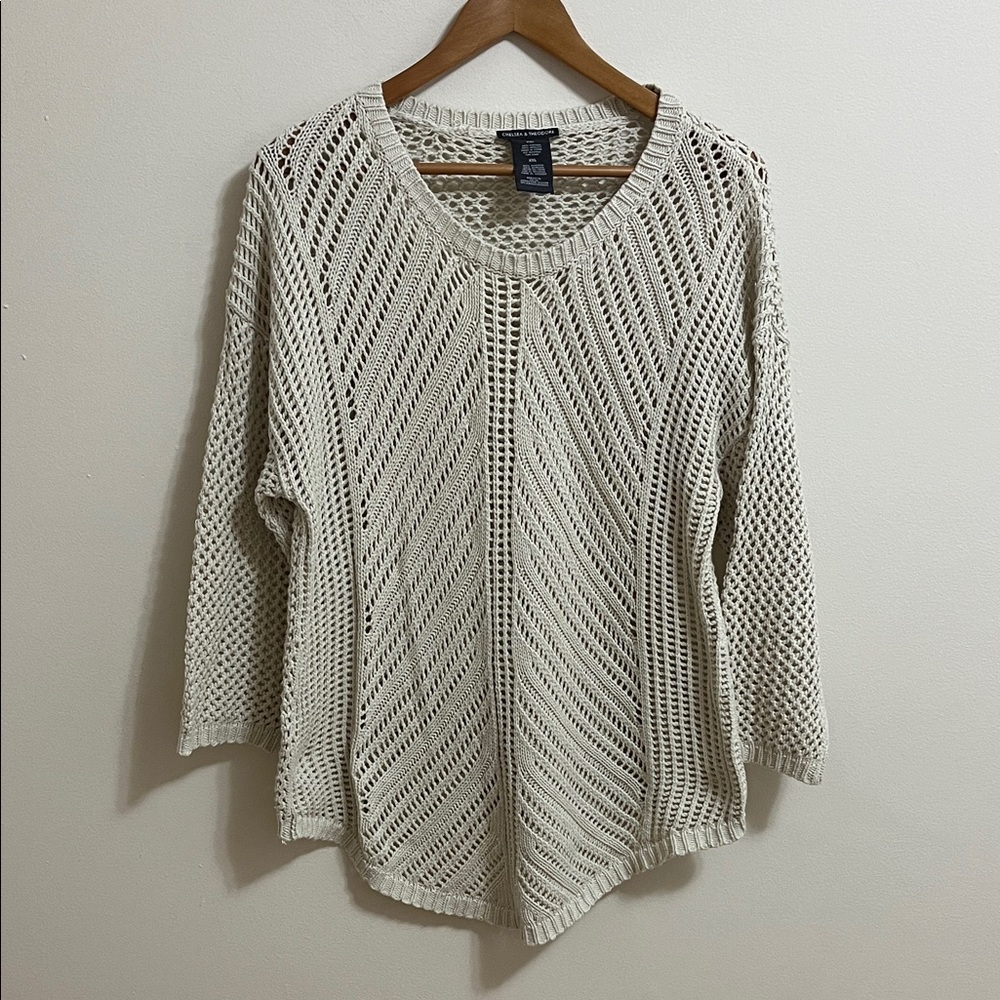 Chelsea & Theodore Cream Open-Knit Scoop Neck Pullover Sweater Lightweight XXL